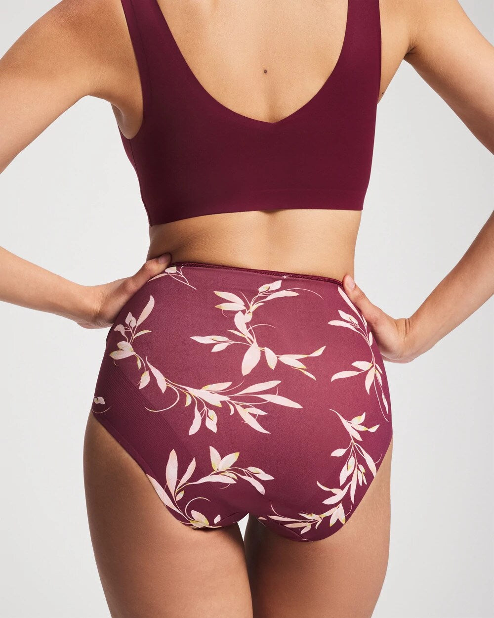 LUXURIOUS LEAVES M PLUM Tummy High-Waist Brief Panty with Lace