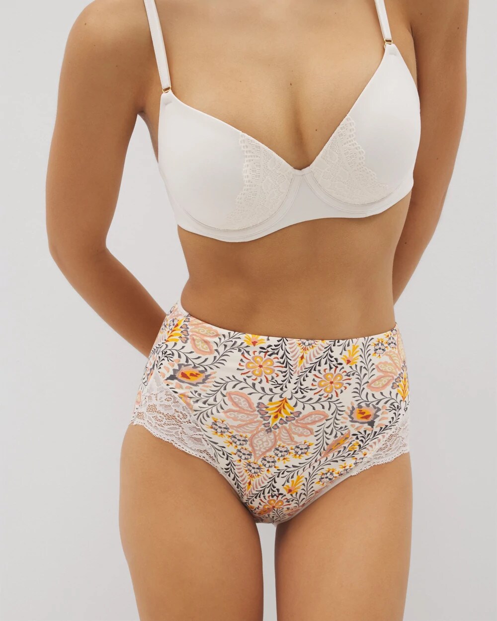 VINE PAISLEY CHAMPAGNE M Tummy High-Waist Brief Panty with Lace