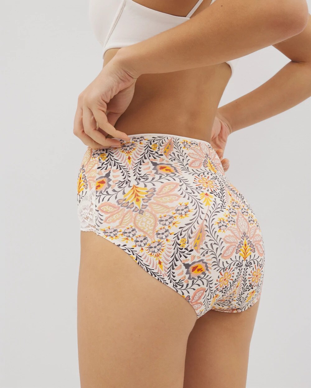 VINE PAISLEY CHAMPAGNE M Tummy High-Waist Brief Panty with Lace
