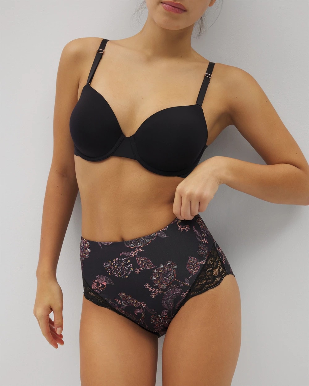 STITCH PAISLEY M BLACK Tummy High-Waist Brief Panty with Lace