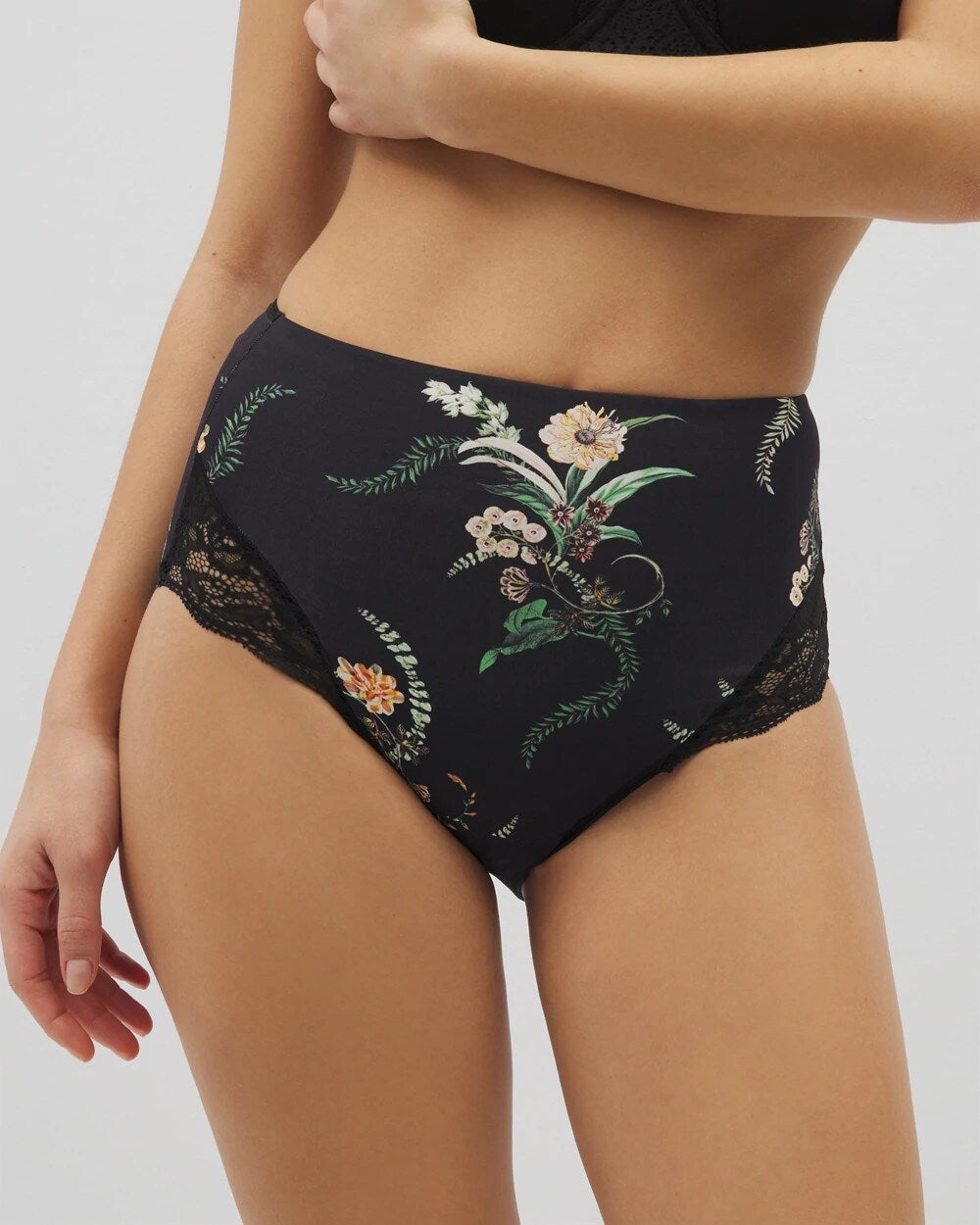 PARADISE PLUMES D M BLACK Tummy High-Waist Brief Panty with Lace