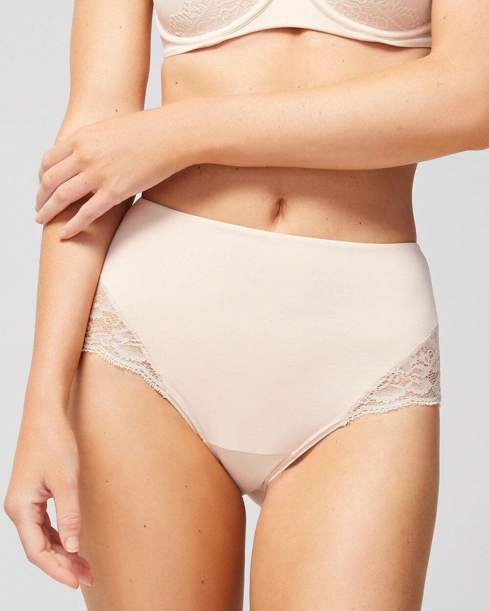 PALE SAND High-Waist Brief Panty with Lace