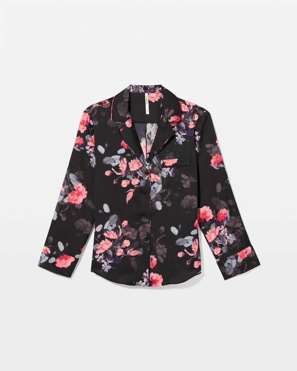 FLORAL DREAMS GRAND BLACK Long Sleeve Notch Collar Pajama Top
