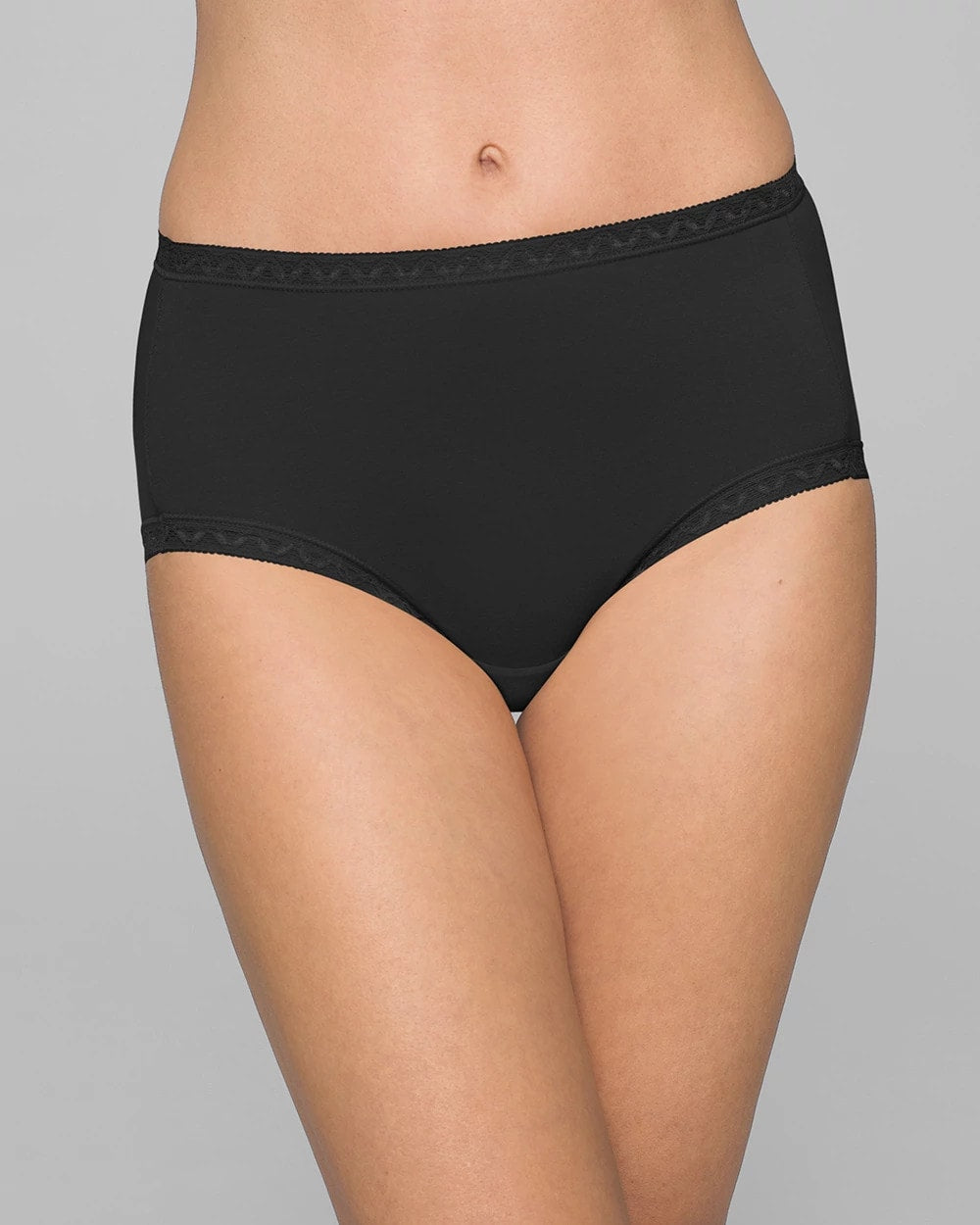 BLACK Cotton Brief Panty with Lace Trim
