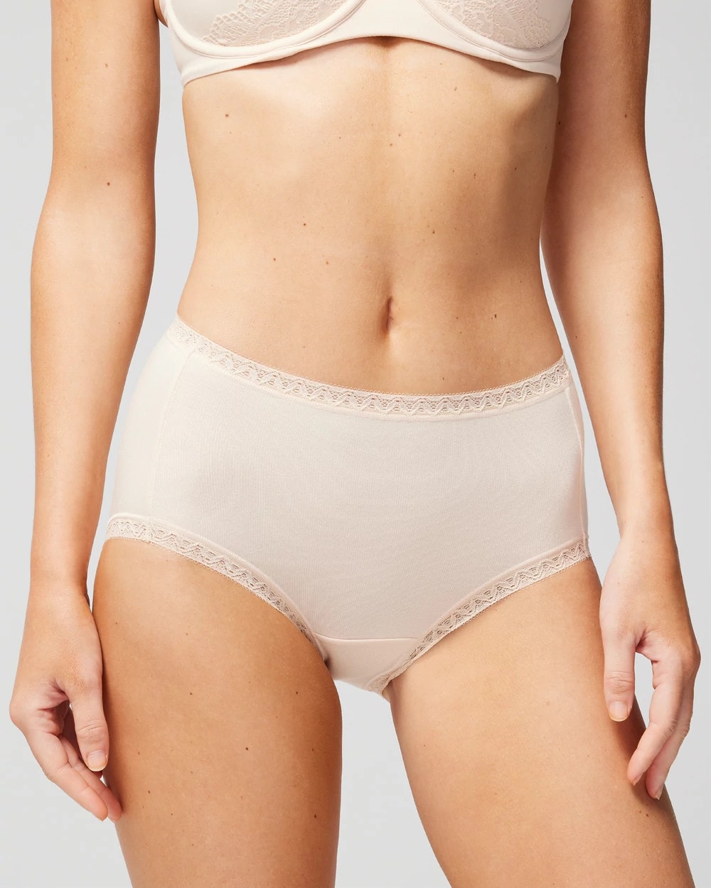 PALE SAND Cotton Brief Panty with Lace Trim
