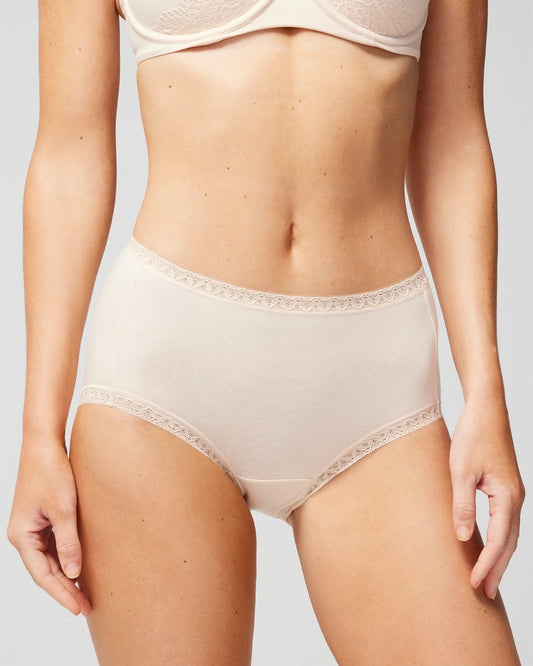 PALE SAND Cotton Brief Panty with Lace Trim