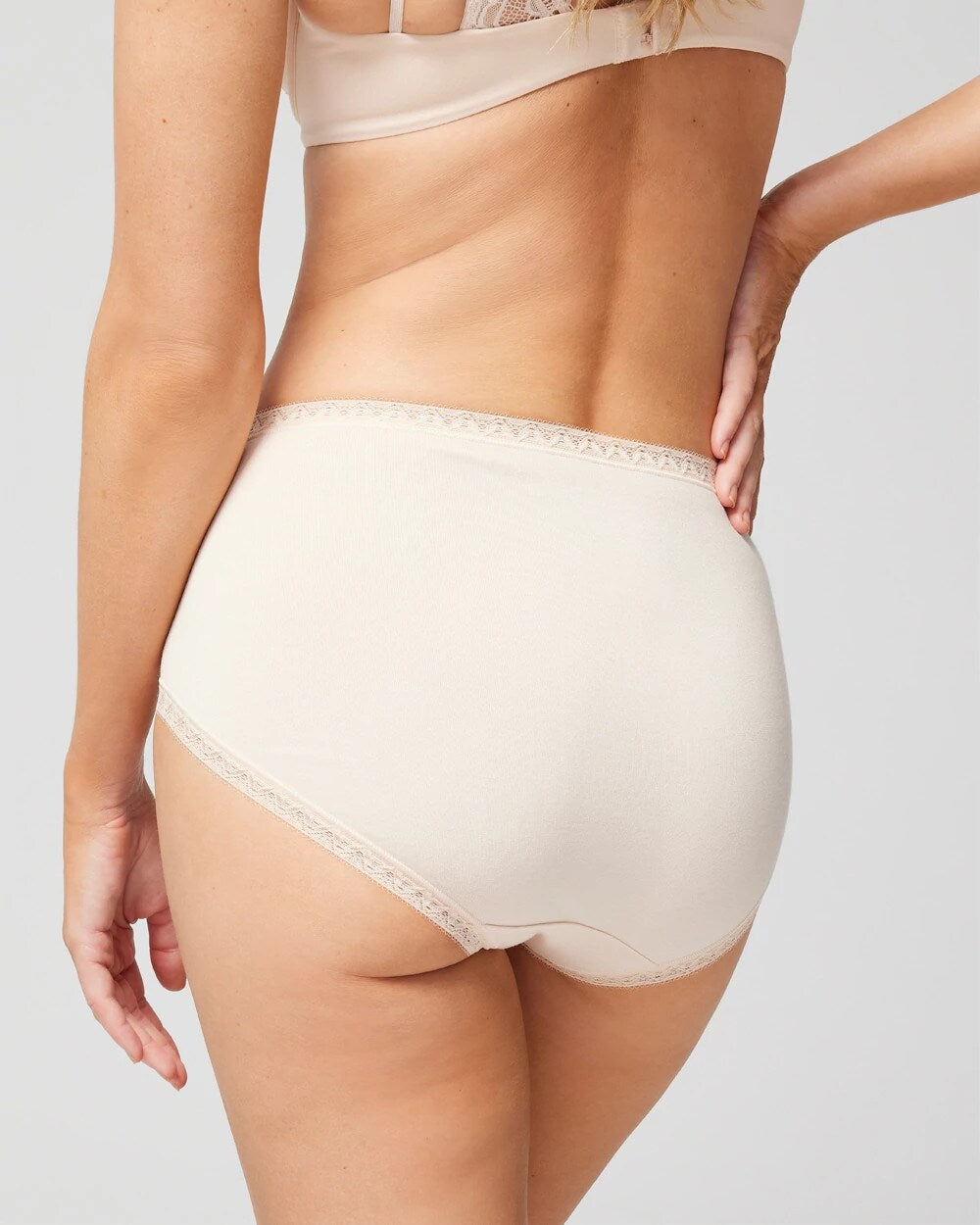 PALE SAND Cotton Brief Panty with Lace Trim