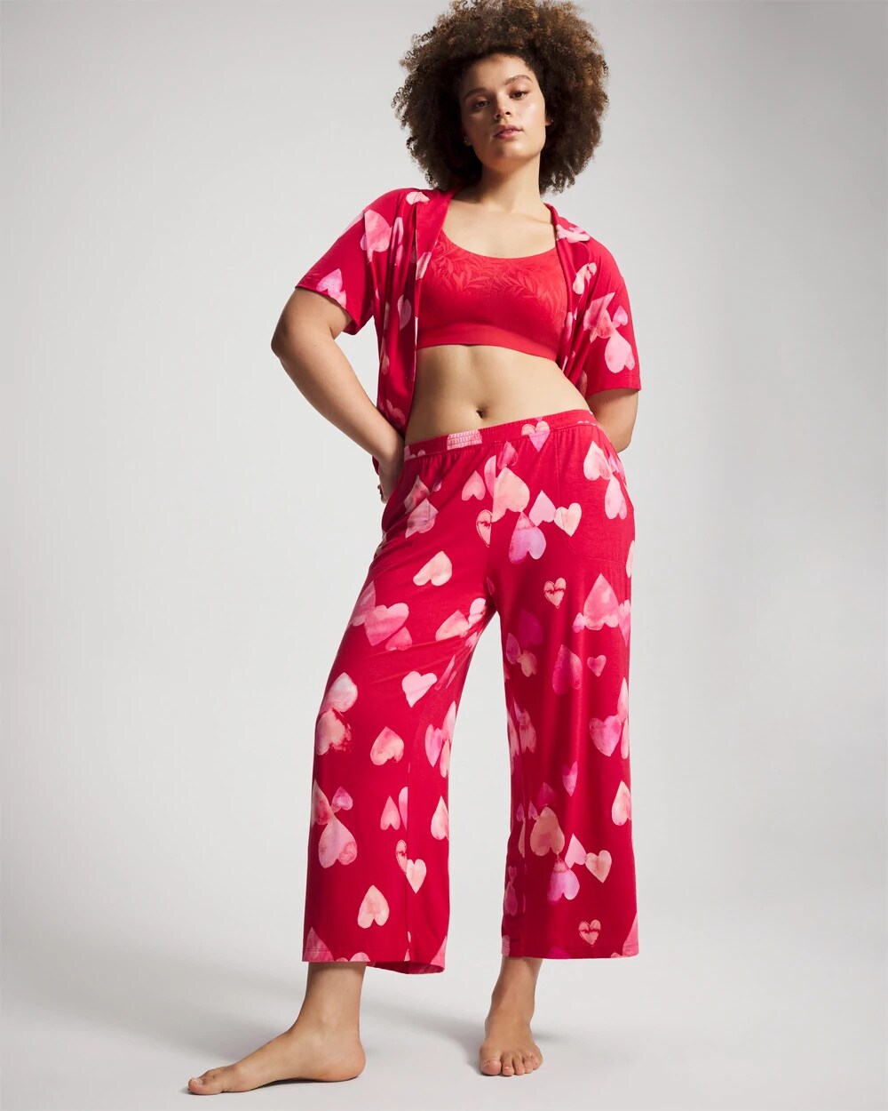 WHOLE LOTTA LOVE RED Cropped Pajama Pants