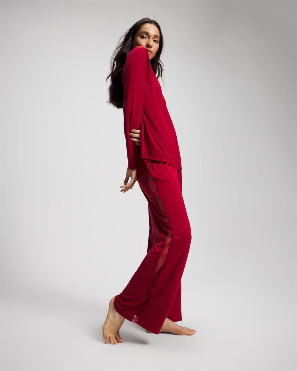 PAINT THE TOWN RED Lace Long Sleeve Pajama Top