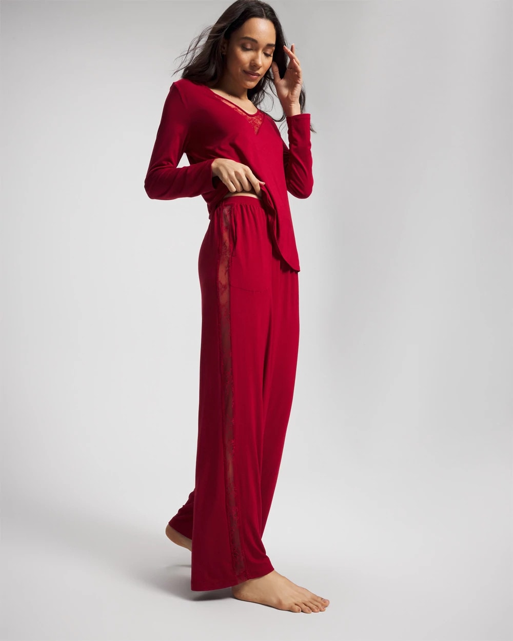 PAINT THE TOWN RED Lace Relaxed Wide Leg Pajama Pant