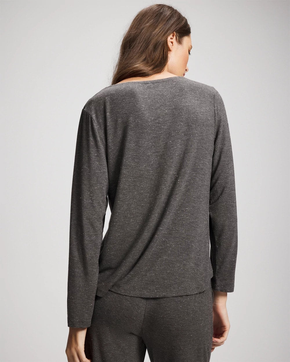 CHARCOAL HEATHER W/ SHINE Lace Trim Long Sleeve Pajama Top