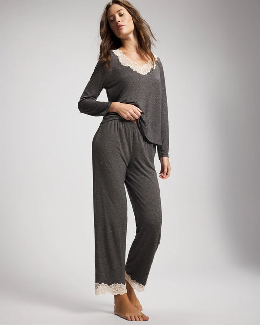 CHARCOAL HEATHER W/ SHINE Lace Trim Pajama Pant
