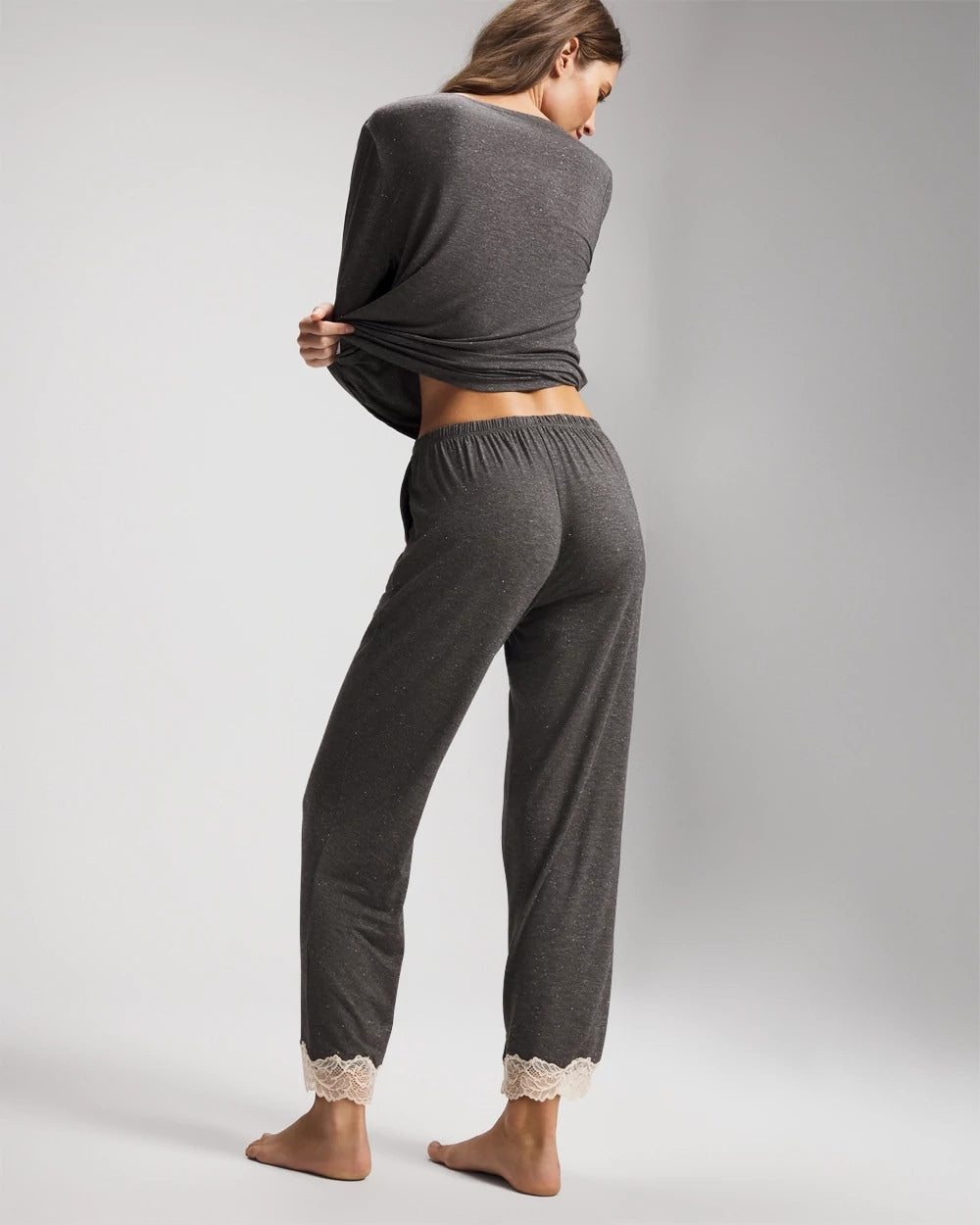 CHARCOAL HEATHER W/ SHINE Lace Trim Pajama Pant