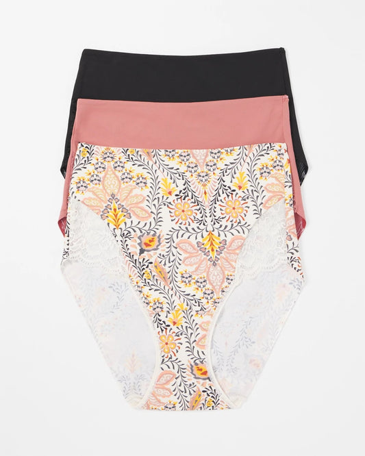 VINE PAISLEY MULTIPACK Tummy High-Waist Brief Panty with Lace 3 Pack