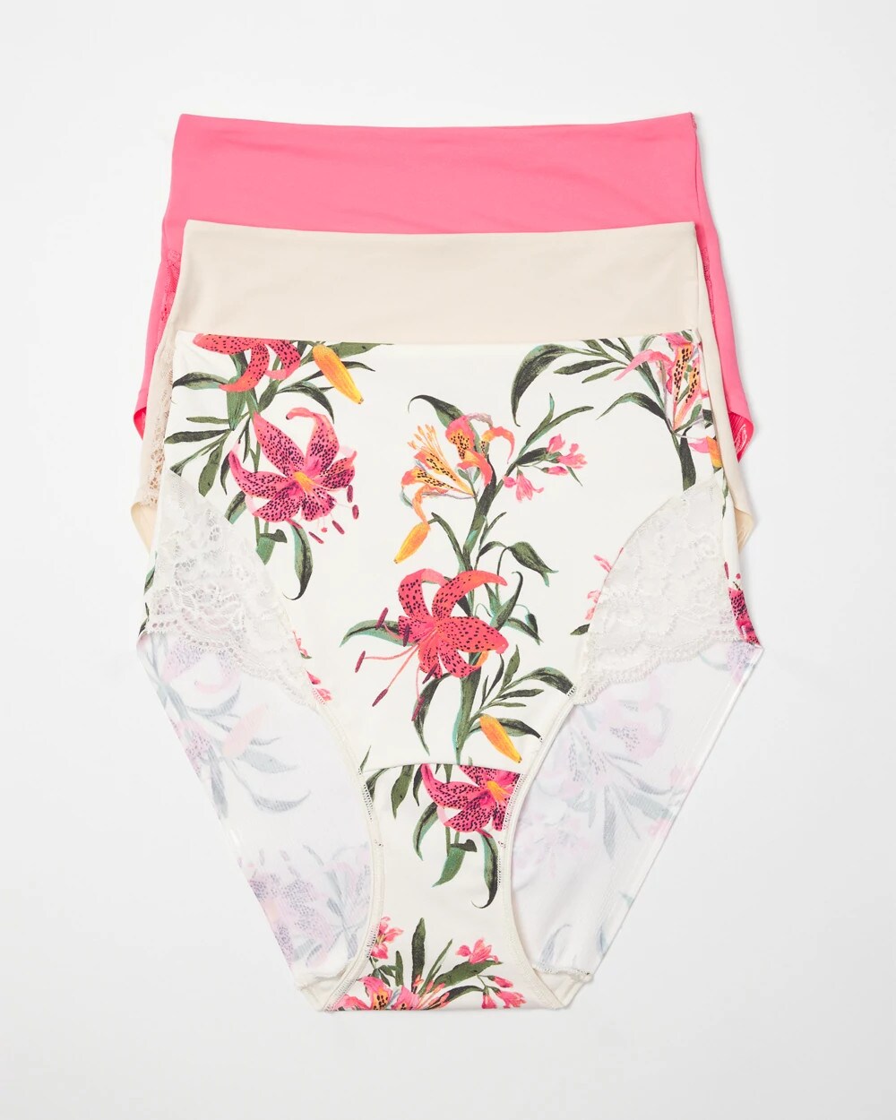 CAMELLIA ROSE MULTIPACK Tummy High-Waist Brief Panty with Lace 3 Pack