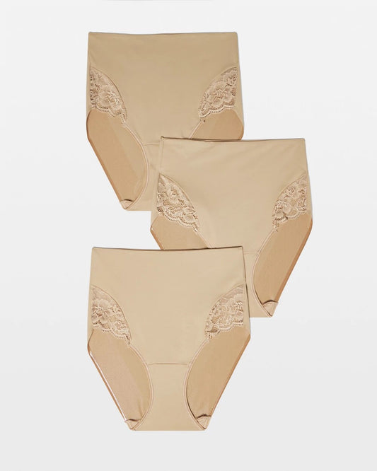 WARM AMBER MULTIPACK Tummy High-Waist Brief Panty with Lace 3 Pack