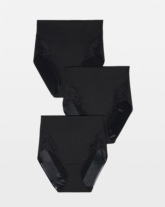 BLACK MULTI PACK Tummy High-Waist Brief Panty with Lace 3 Pack