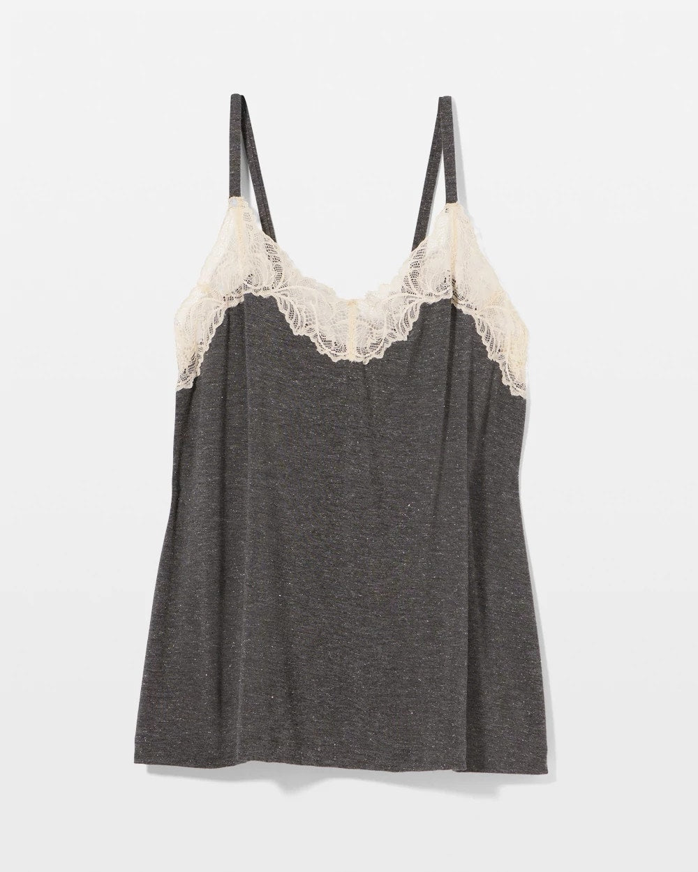 CHARCOAL HEATHER W/ SHINE Lace Trim Camisole