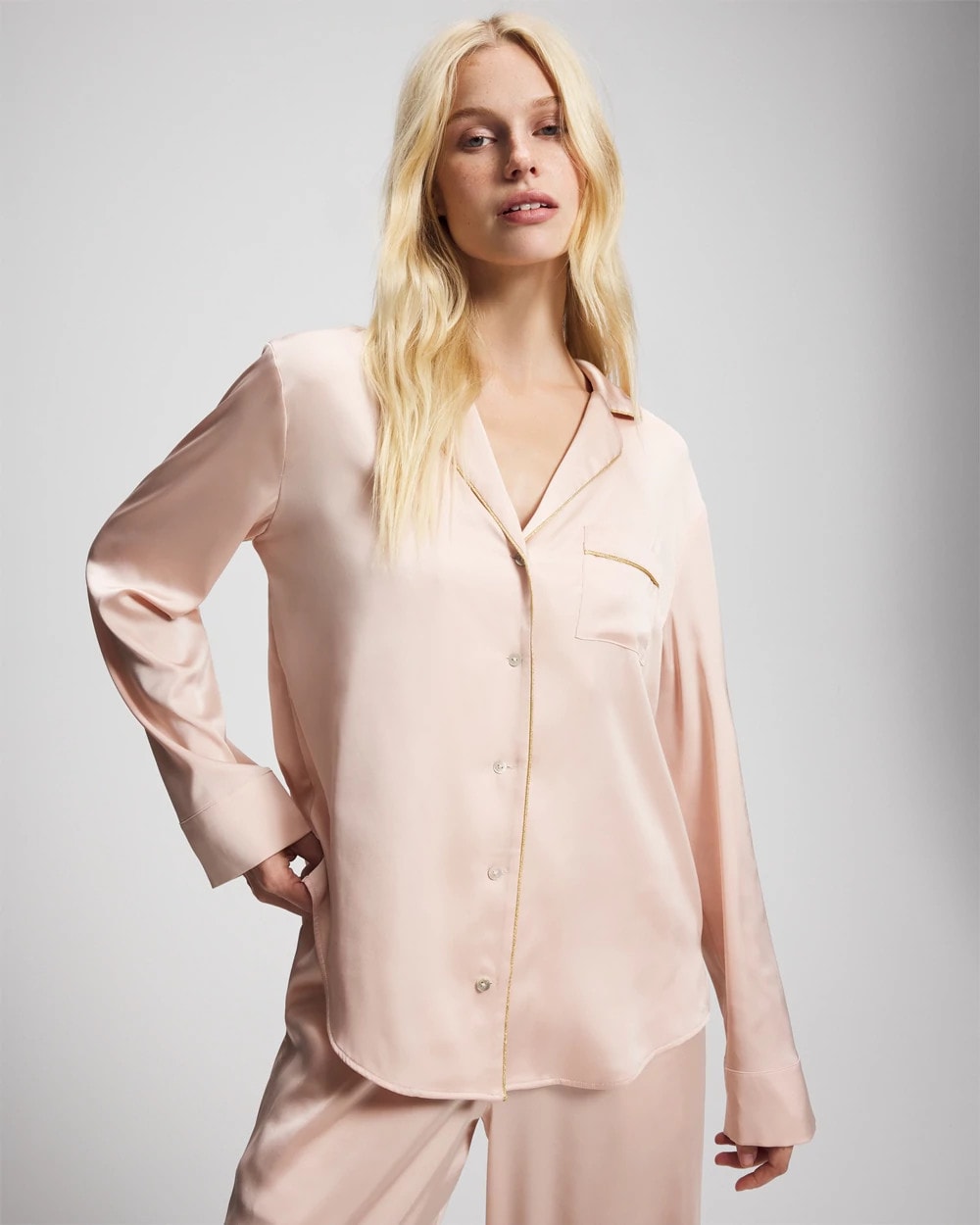 CAMEO ROSE Long Sleeve Notch Collar Pajama Top