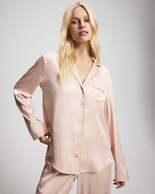 CAMEO ROSE Long Sleeve Notch Collar Pajama Top
