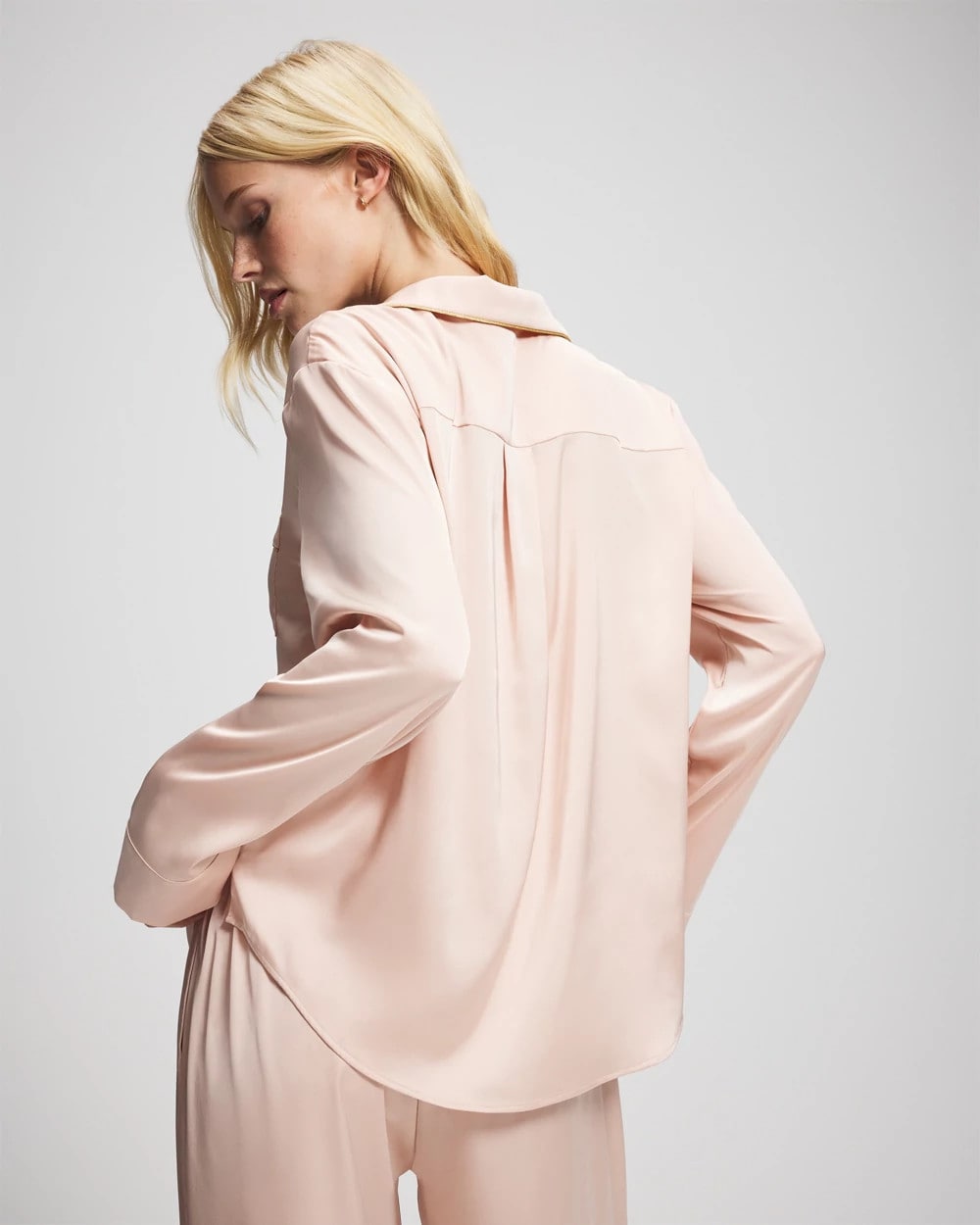CAMEO ROSE Long Sleeve Notch Collar Pajama Top