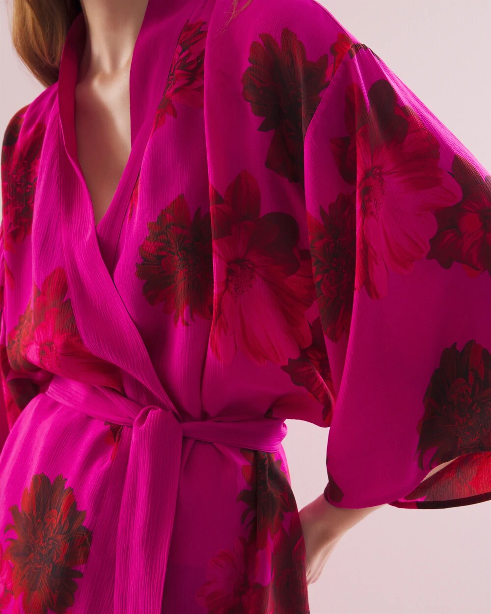 VA VA BLOOMS PINK Silk Chiffon Short Robe