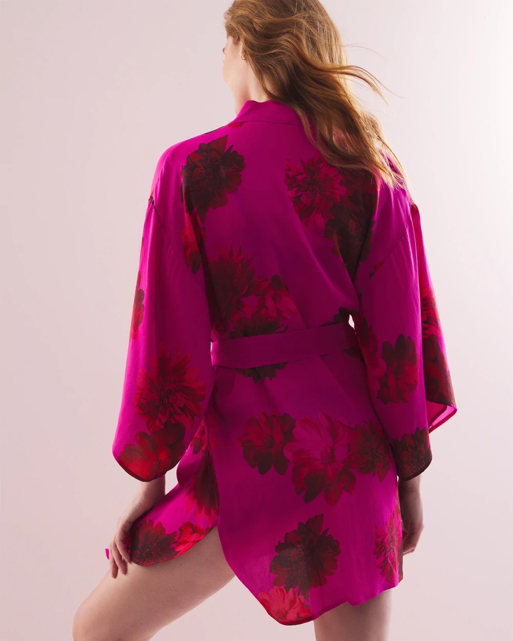 VA VA BLOOMS PINK Silk Chiffon Short Robe