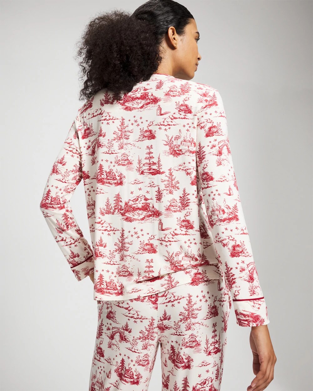ENCHANTED TOILE CHAMPAGNE Piped Long-Sleeve Notch Pajama Top