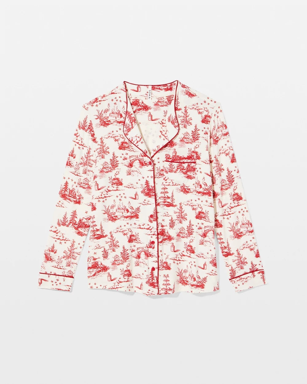 ENCHANTED TOILE CHAMPAGNE Piped Long-Sleeve Notch Pajama Top