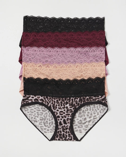DIVINE LEOPARD MULTI PACK Hipster Panty with Super Soft Enchanting Lace 5 pack