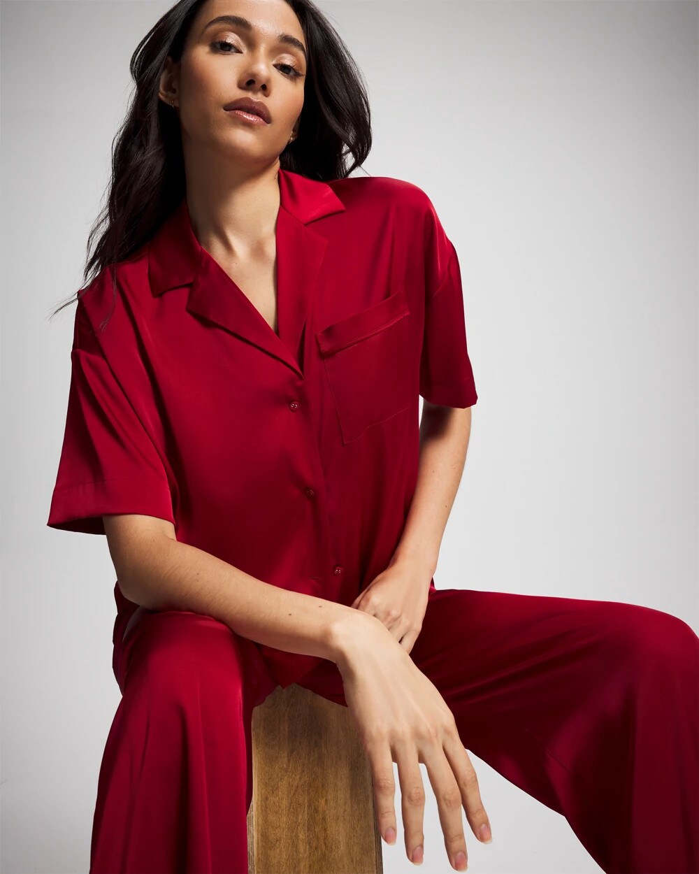 PAINT THE TOWN RED Short Sleeve Notch Collar Pajama Top