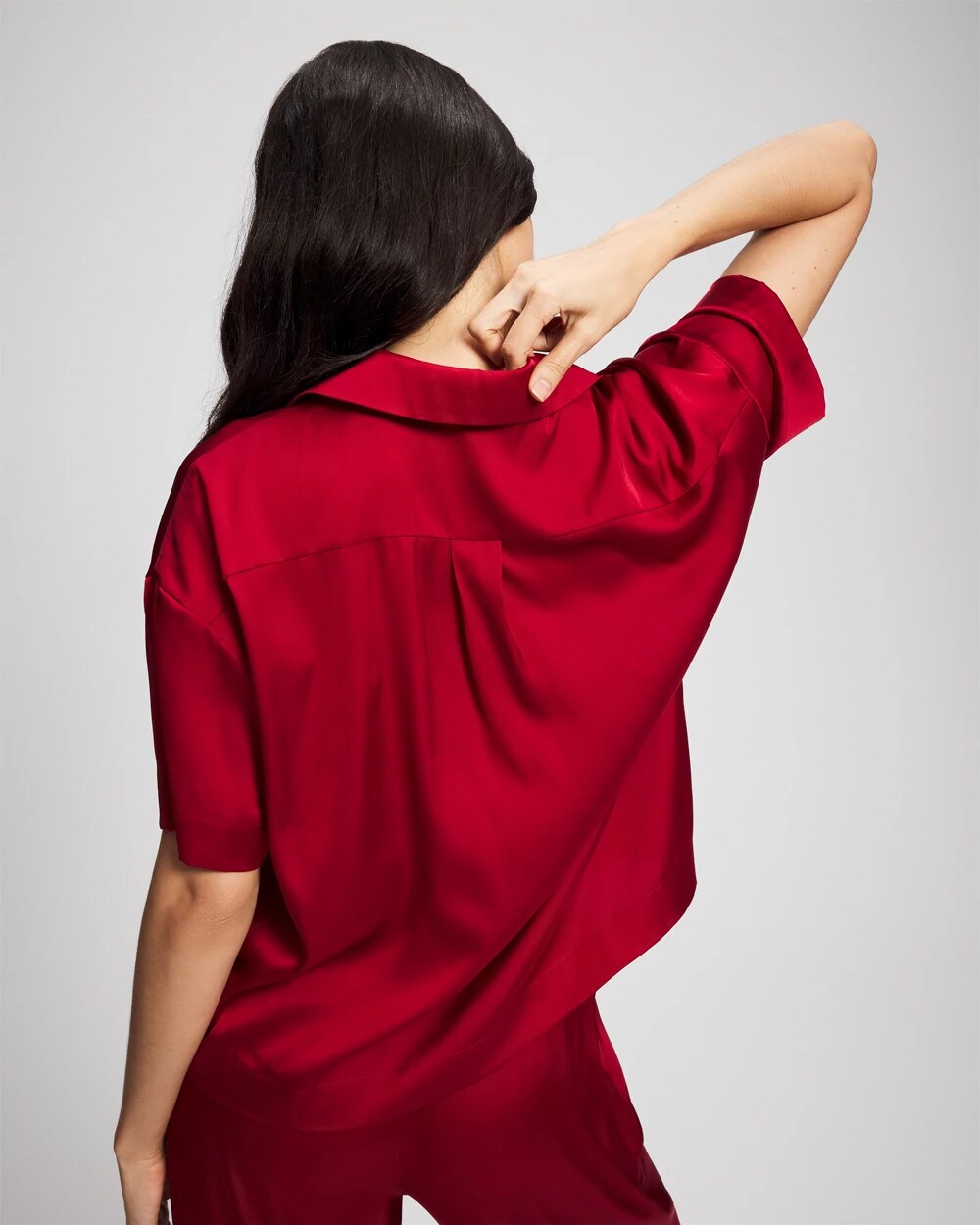 PAINT THE TOWN RED Short Sleeve Notch Collar Pajama Top