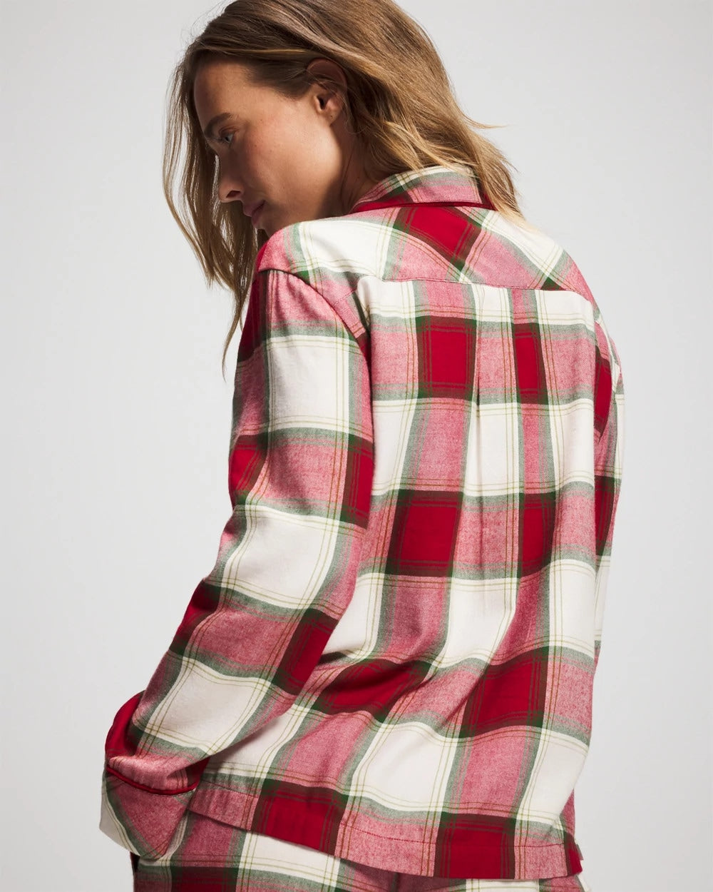 WINTER PLAID RED Long-Sleeve Notch Collar Pajama Top