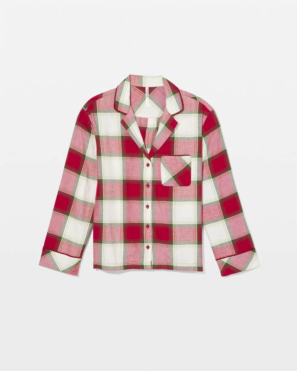 WINTER PLAID RED Long-Sleeve Notch Collar Pajama Top