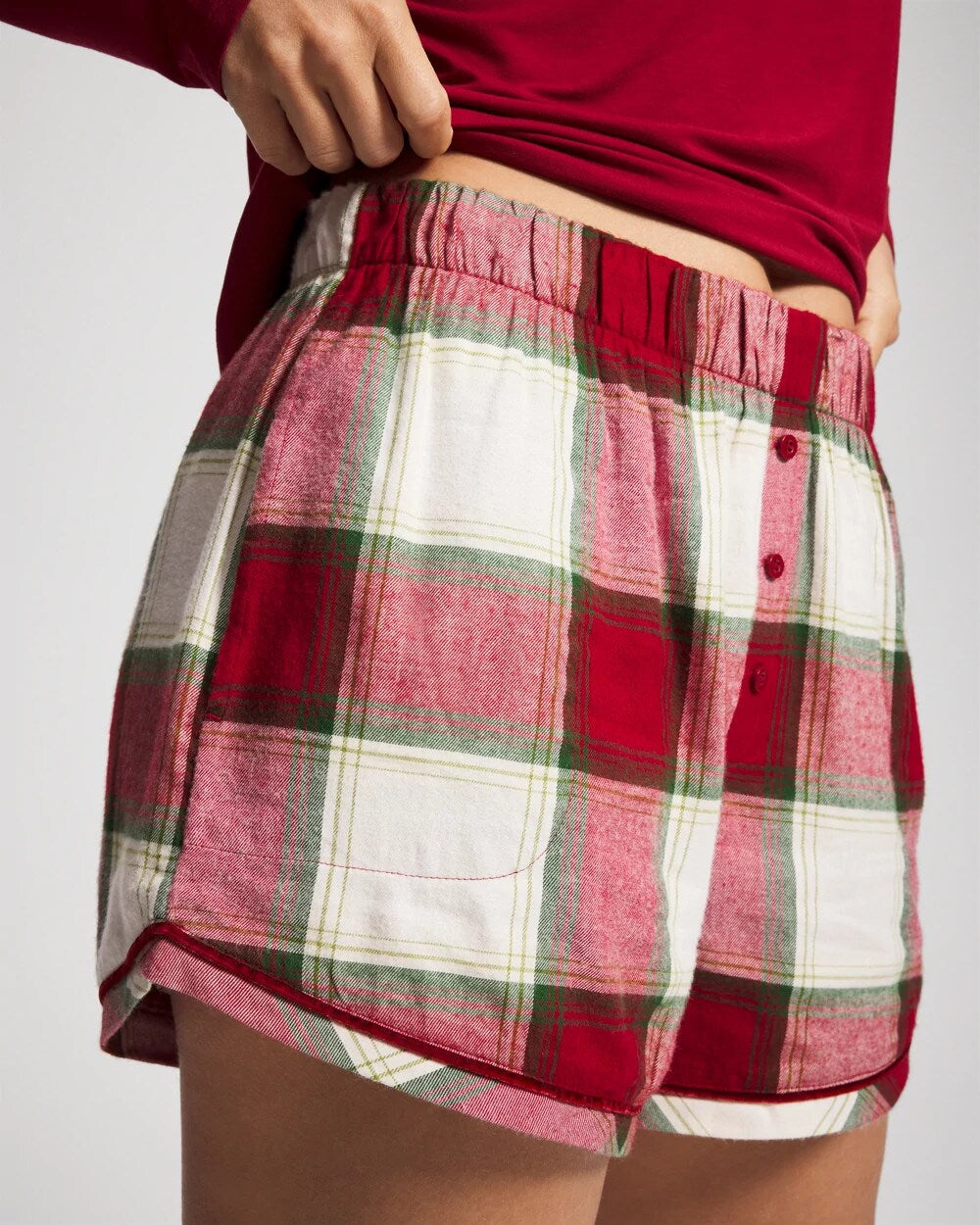 WINTER PLAID RED Velvet Piped Boxer Pajama Short