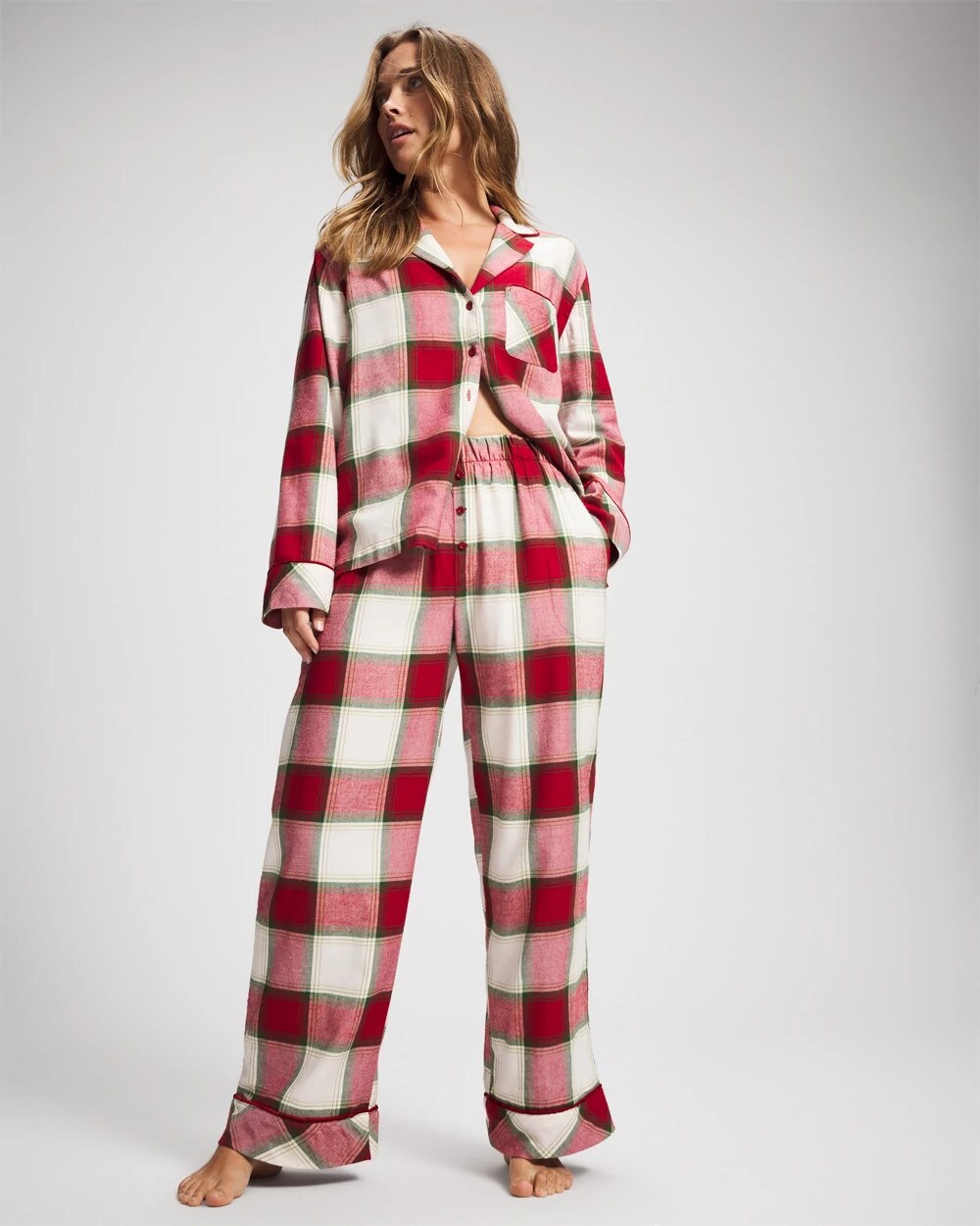 WINTER PLAID RED Velvet Piped Relaxed Pajama Pant
