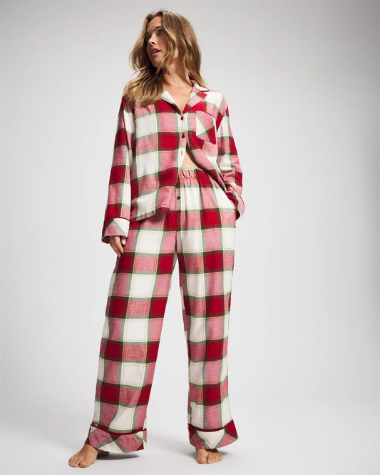 WINTER PLAID RED Velvet Piped Relaxed Pajama Pant