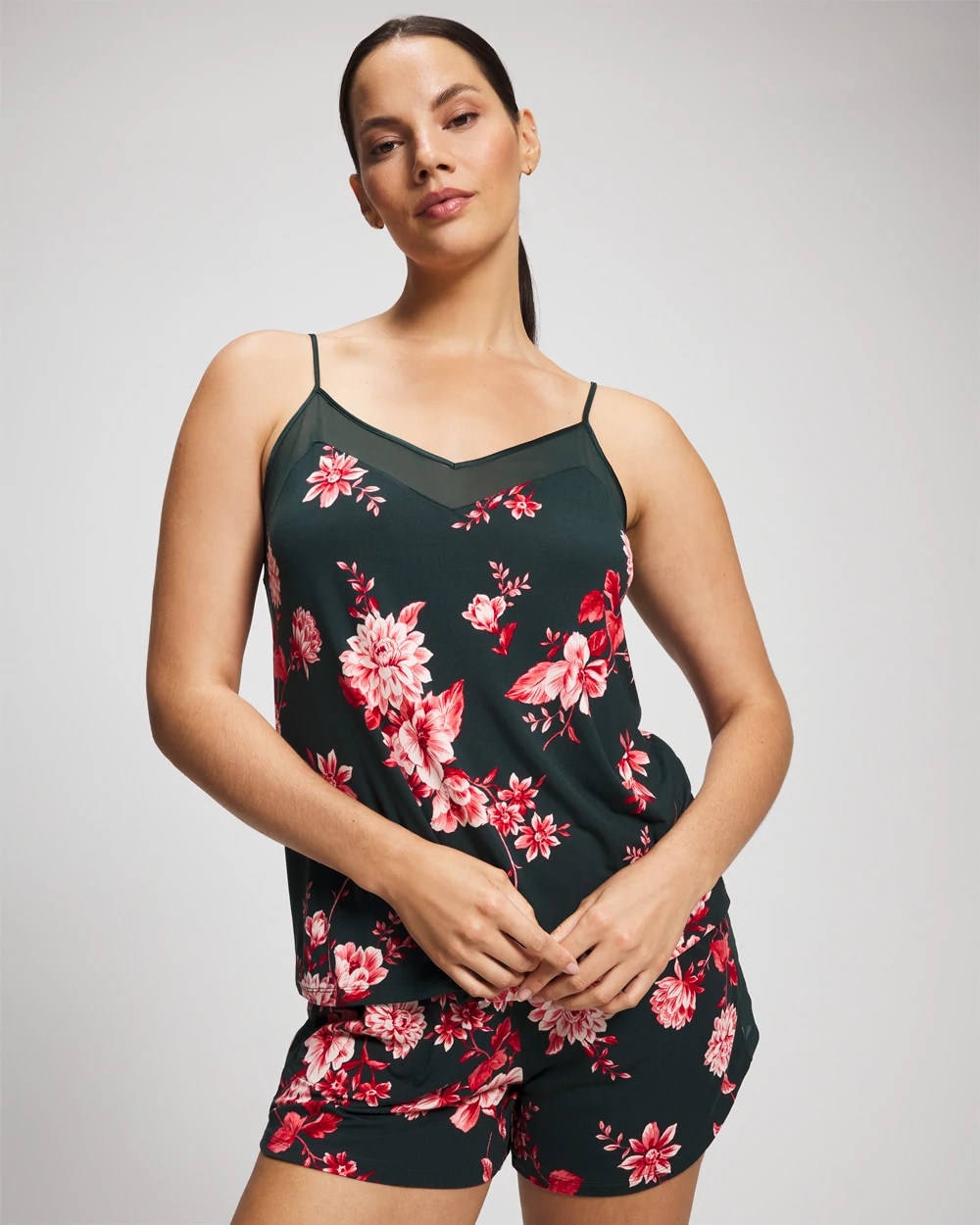 COTTAGE FLORAL GREEN Mesh Trim Pajama Cami