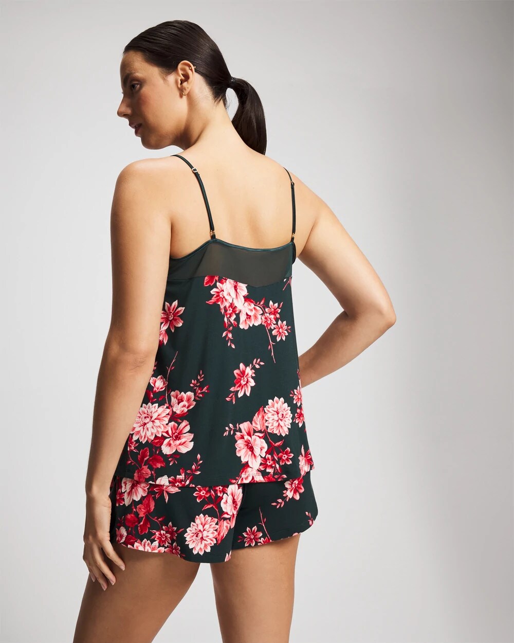 COTTAGE FLORAL GREEN Mesh Trim Pajama Cami