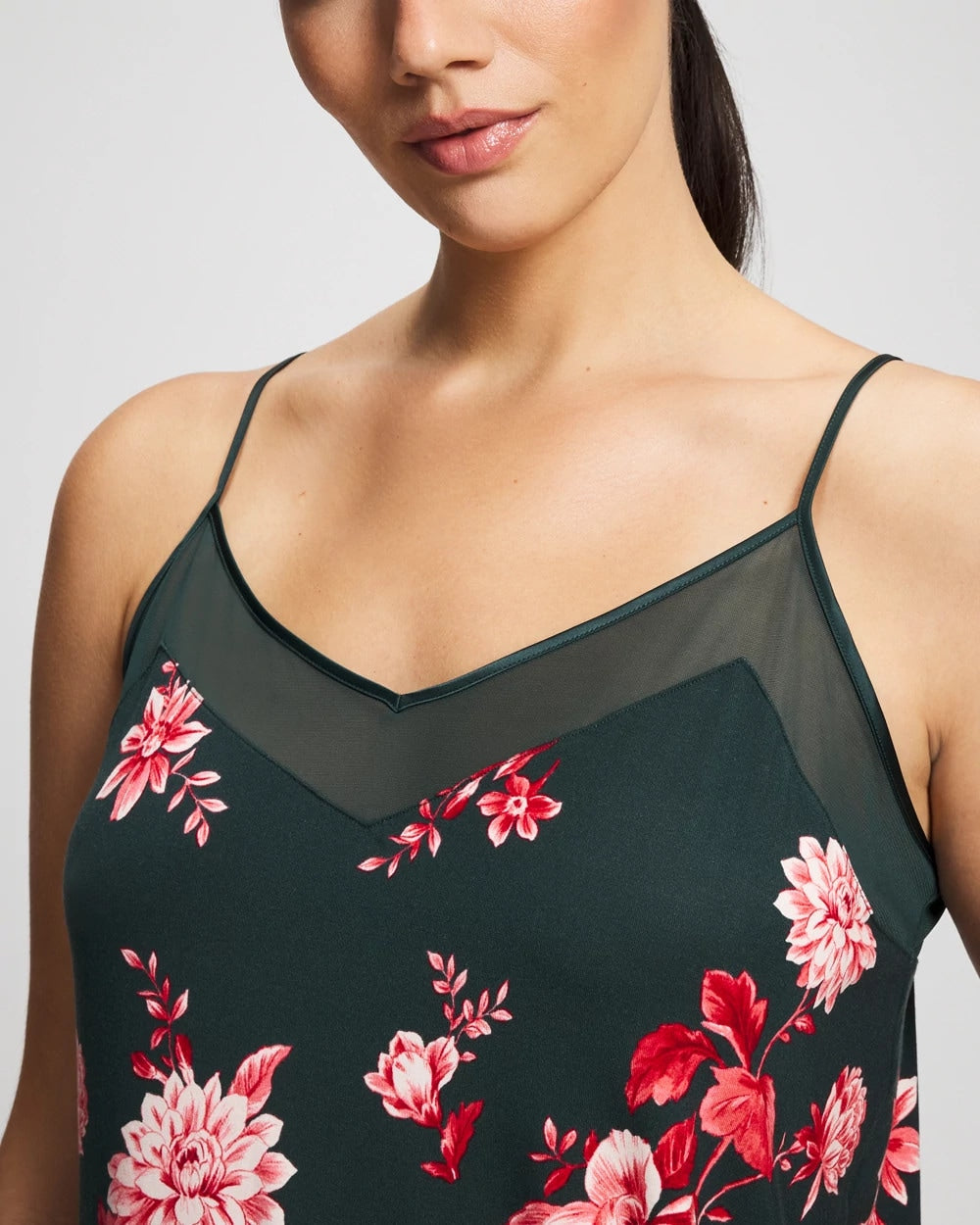 COTTAGE FLORAL GREEN Mesh Trim Pajama Cami