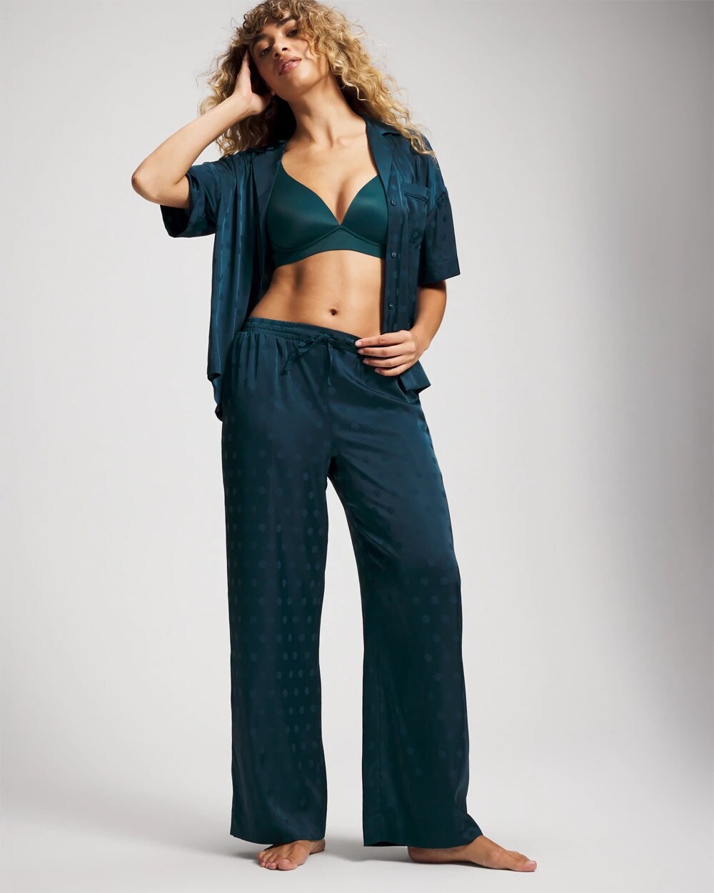 DRAMA DOTS DARK HARBOUR Jacquard Dot Relaxed Notch Collar Pajama Top