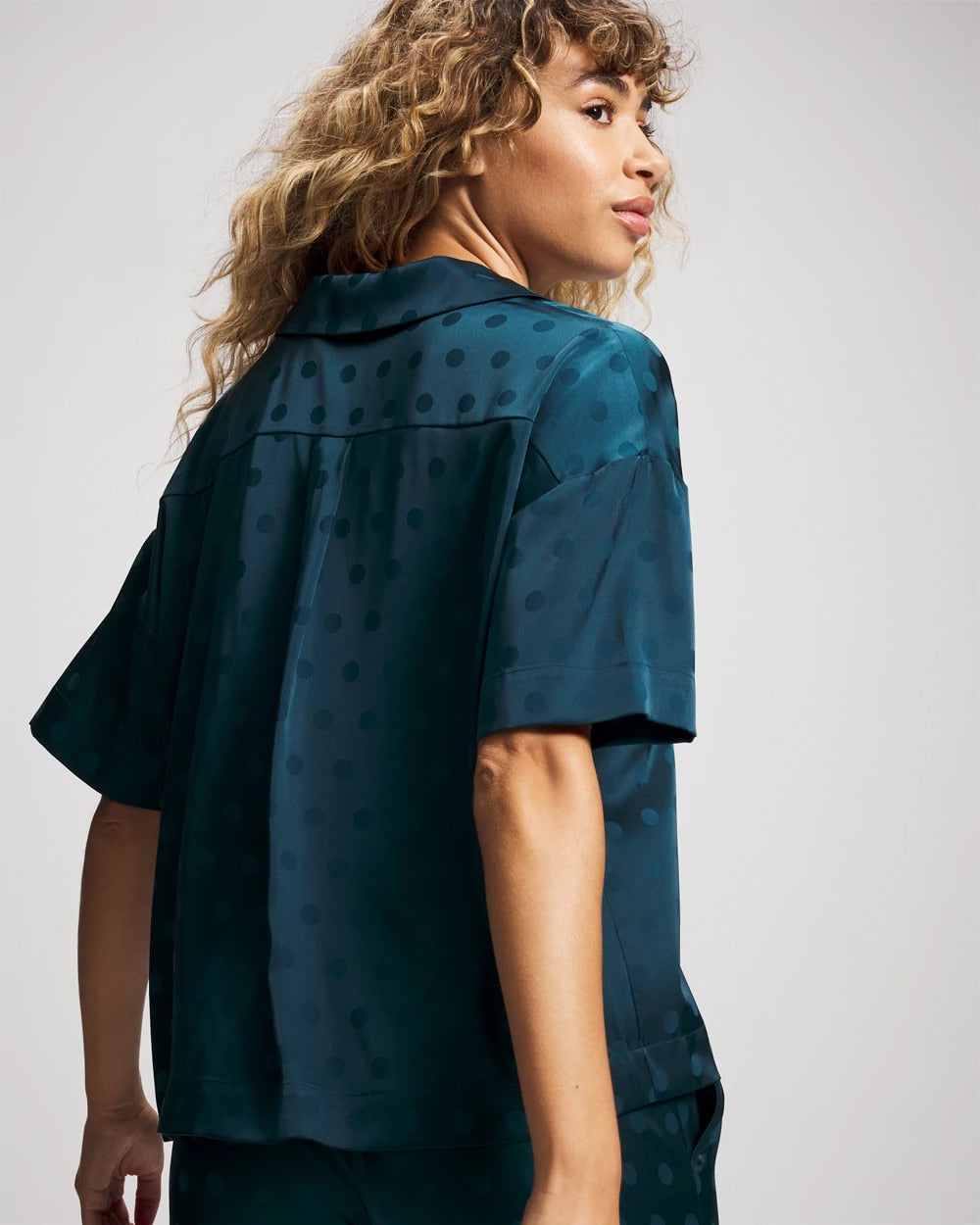 DRAMA DOTS DARK HARBOUR Jacquard Dot Relaxed Notch Collar Pajama Top