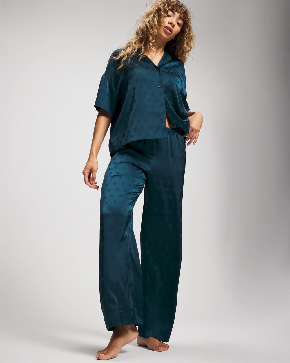 DRAMA DOTS DARK HARBOUR Jacquard Dot Satin Relaxed Pant