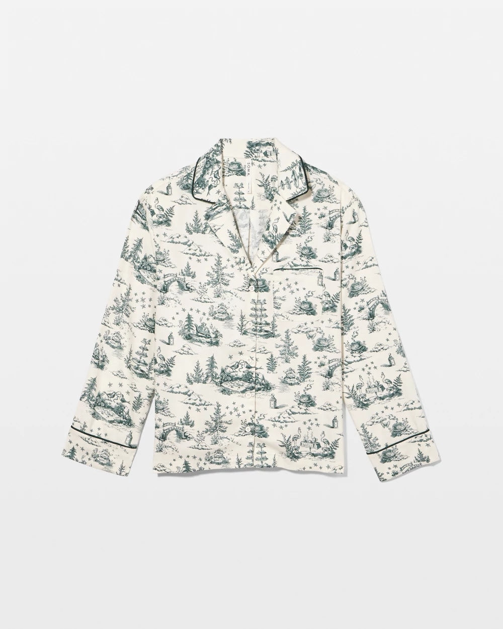 ENCHANTED TOILE GREEN Long-Sleeve Notch Collar Pajama Top