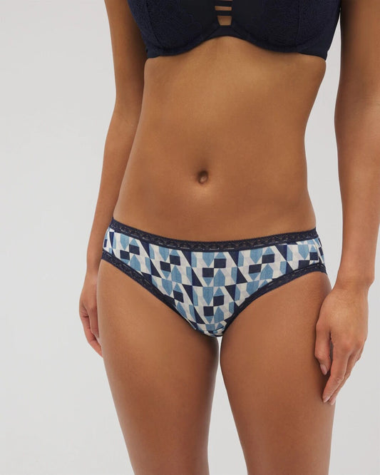 PRISM GEO MINI NAVY Cotton Hipster Panty with Lace Trim