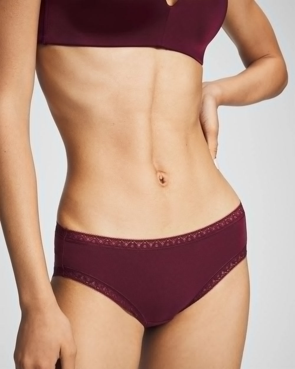VELVET PLUM Cotton Hipster Panty with Lace Trim