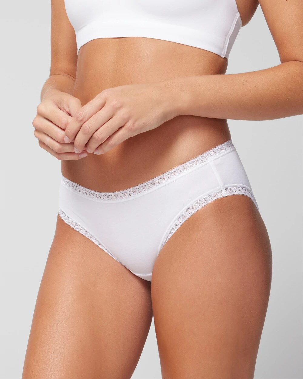 OPTIC WHITE Cotton Hipster Panty with Lace Trim