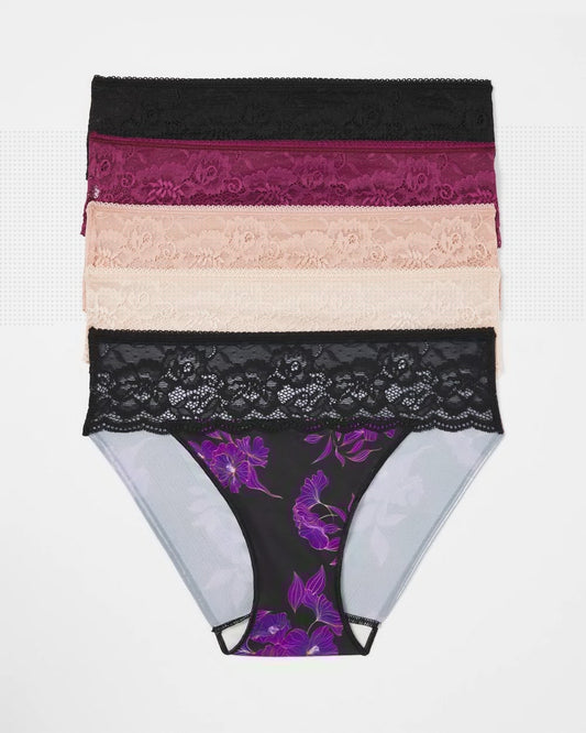 POMEGRANATE WINE MULTI PK Edge Hipster Panty with Lace 5 Pack
