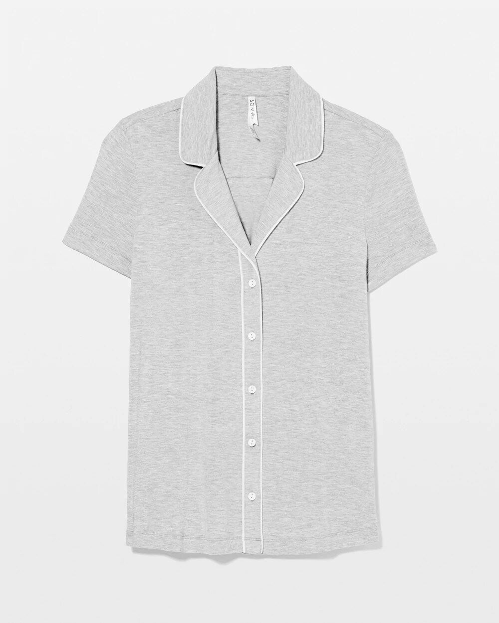 HEATHER OPAL GRAY Solid Short Sleeve Notch Collar Pajama Top