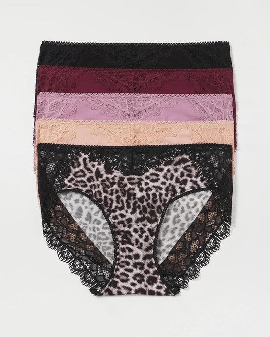 DIVINE LEOPARD MULTI PACK Lace Hipster 5 Pack